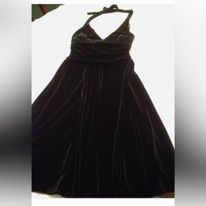 AB Studio Black Velour Halter Dress